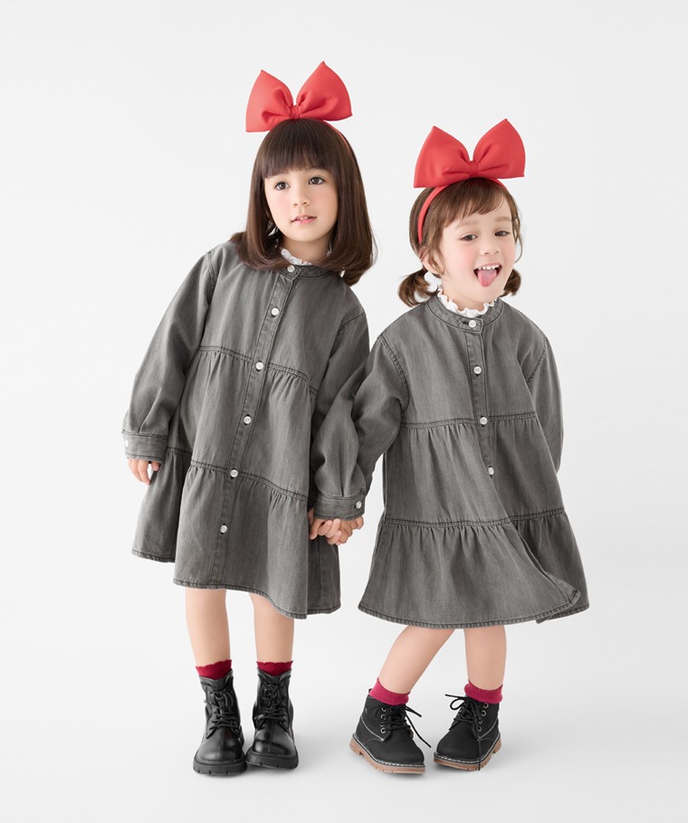 秋冬童裝新品：童 · 牛仔立領長袖蛋糕洋裝,童 · 棉質羅紋木耳邊上衣
