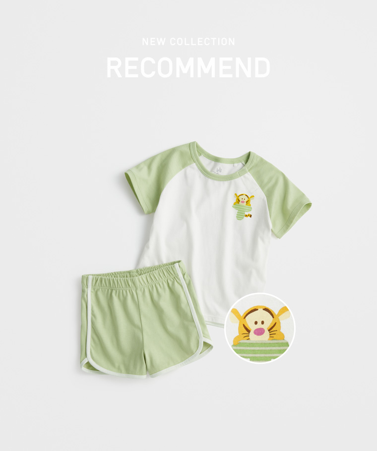 成套穿搭推薦：Baby · 純棉滾邊鬆緊短褲,Baby · 迪士尼系列純棉拉克蘭袖印花T恤
