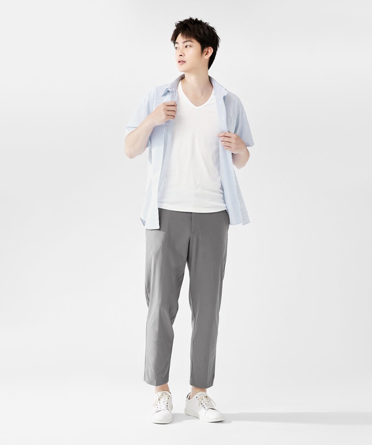 無側縫V領T恤(2入)-男