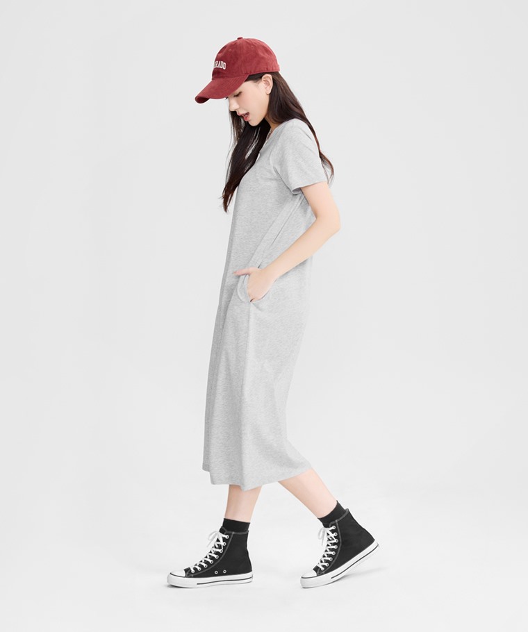 Bra輕涼棉質長洋裝-女 - 側邊口袋設計，日常穿著更便利。