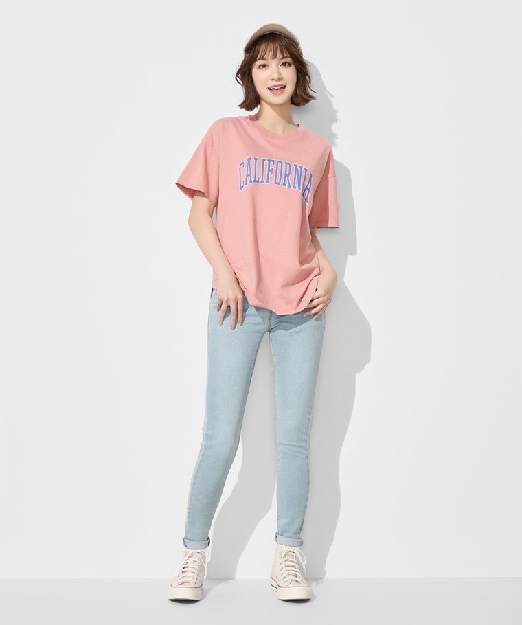 粗紡寬長版文字印花T恤-女