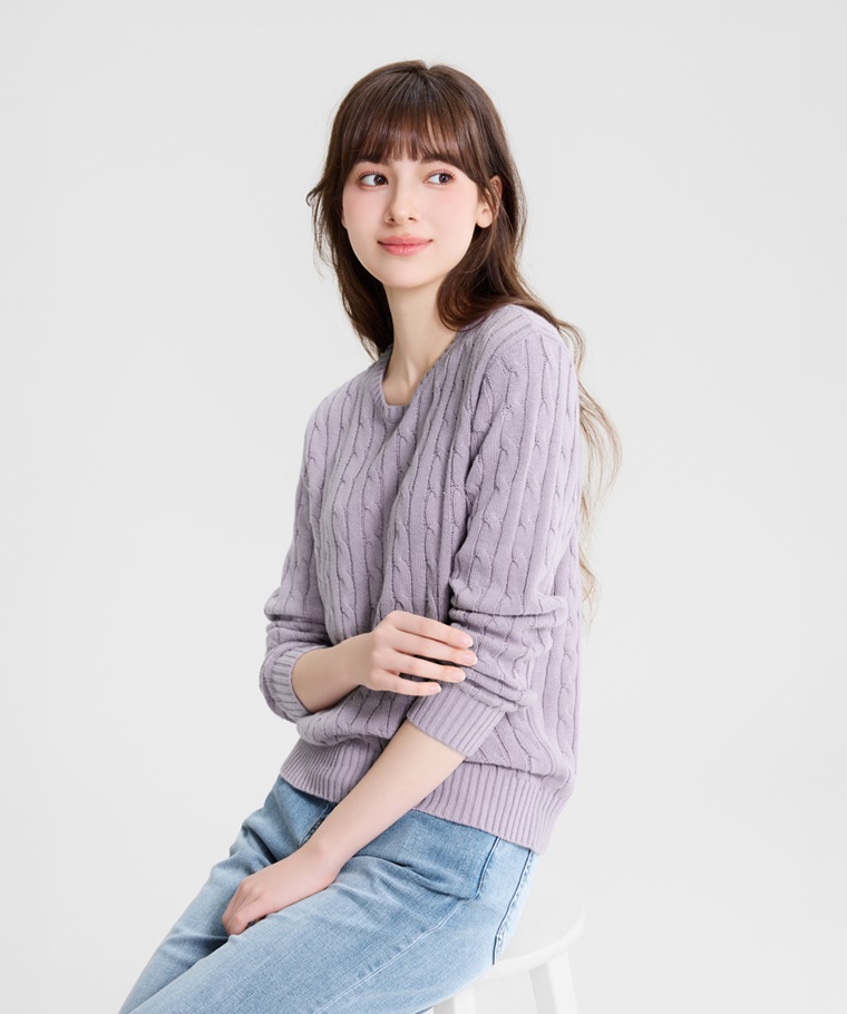 麻花圓領毛衣-女