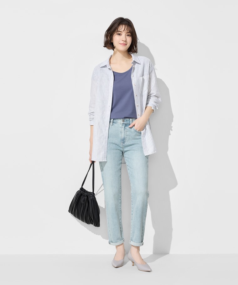 彈力大圓領短版T恤-女