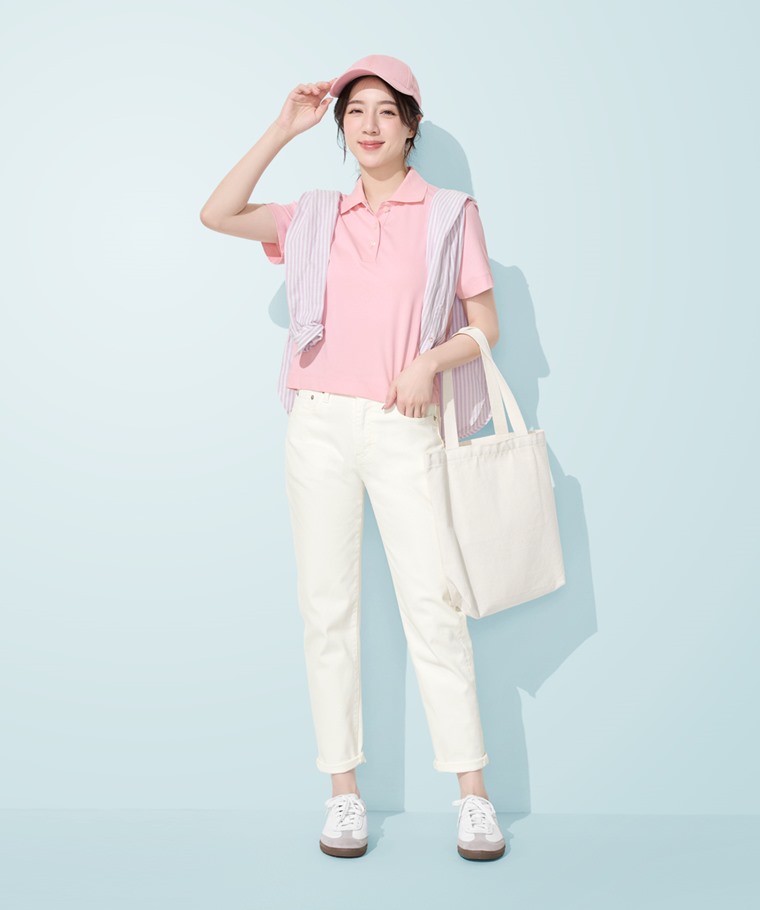 涼感棉質短版polo衫-女