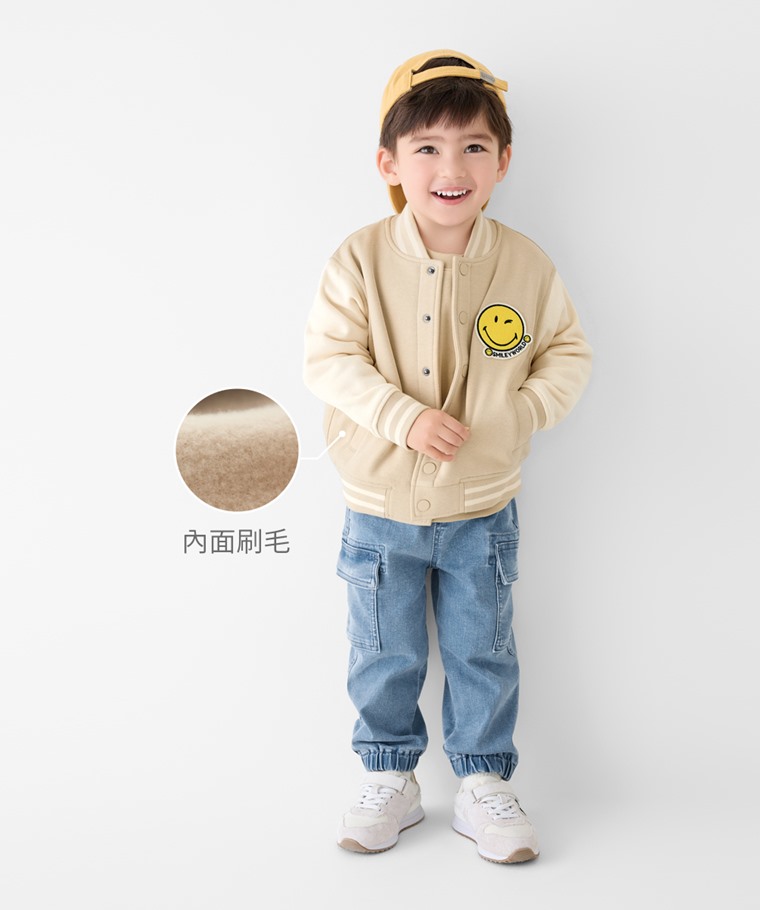 SmileyWorld®刷毛貼布繡棒球外套-童 - 內面刷毛布料，提升保暖性，觸感柔軟親膚。