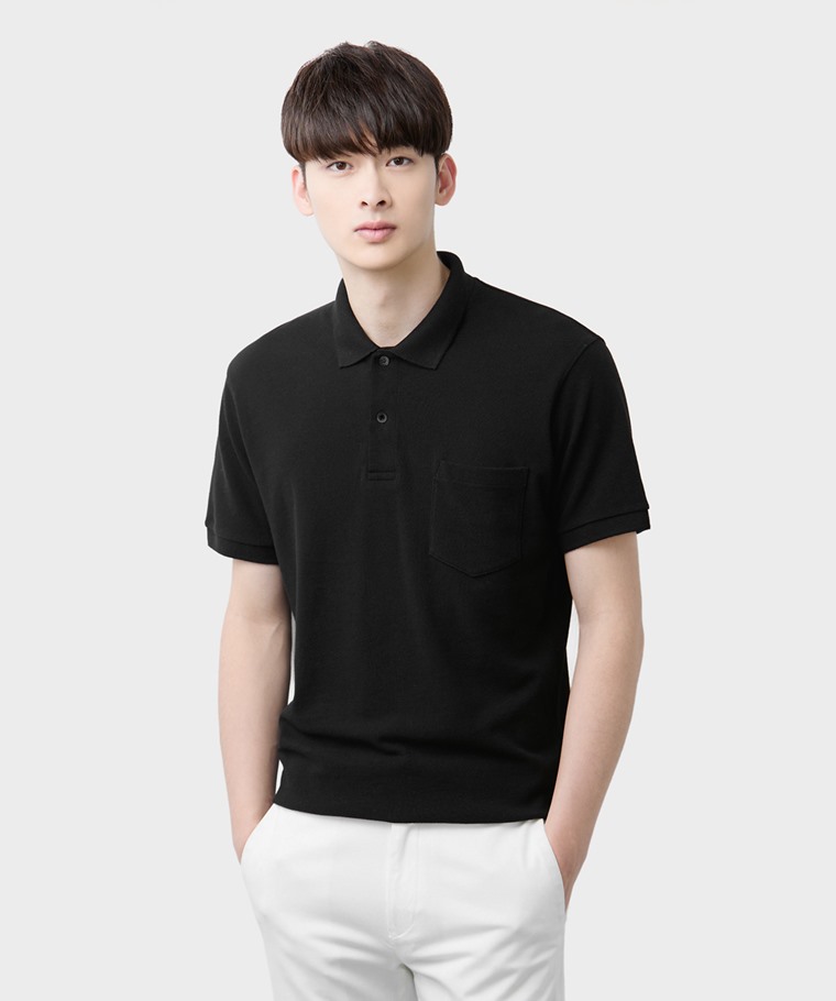 純棉網眼口袋polo衫-男