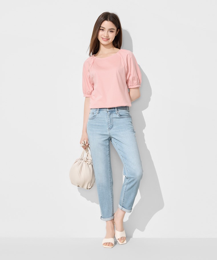 絲光棉寬鬆泡泡袖上衣-女