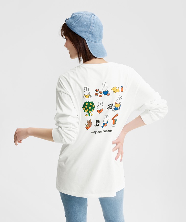 Miffy and Friends寬長版長袖印花T恤-07-女