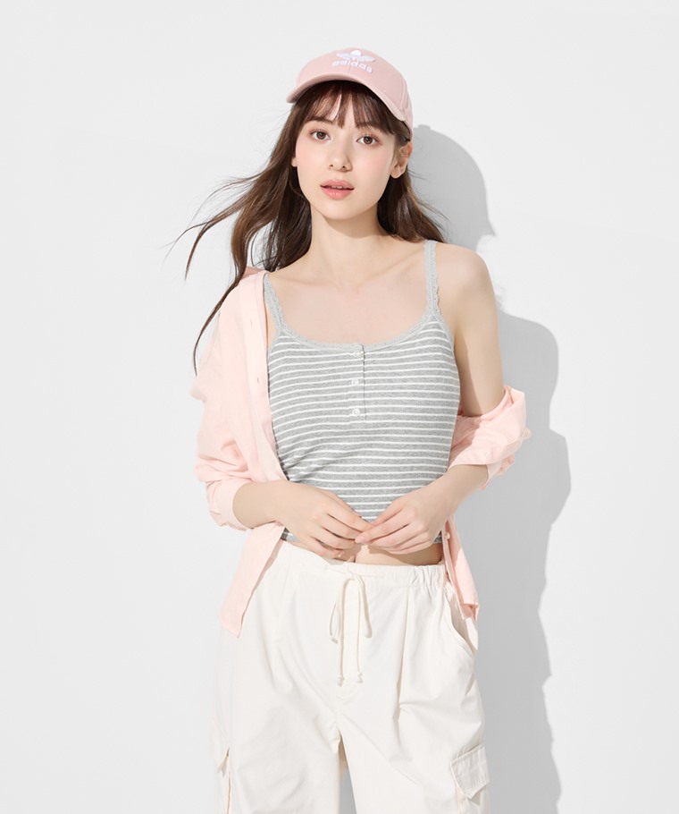 Bra條紋蕾絲細肩帶背心-女