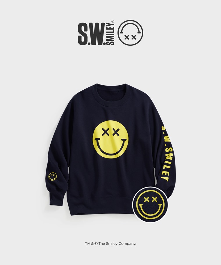 聯名系列T恤-MEN：男 · S.W.SMILEY®毛圈印花圓領衫-01