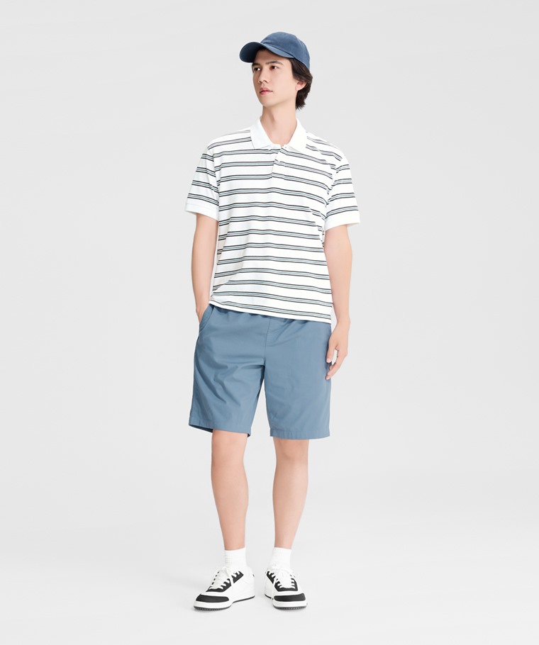 純棉網眼條紋polo衫-男