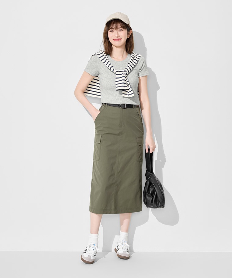 棉質羅紋圓領T恤-女