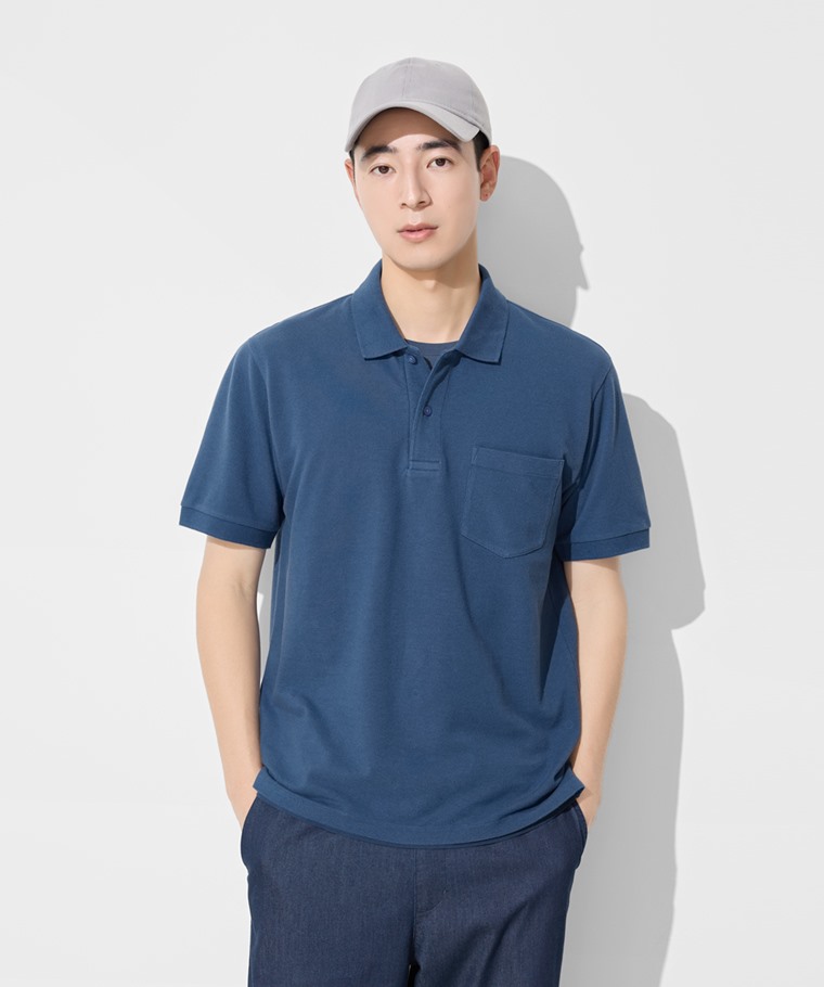 純棉網眼口袋polo衫-男