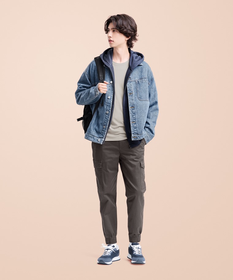 heatup輕磨毛圓領九分袖上衣-男