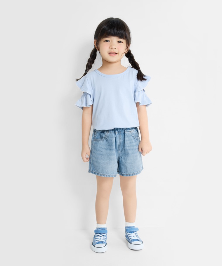 純棉牛仔鬆緊短褲-童