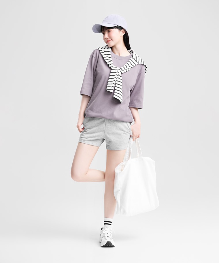 磨毛柔棉寬版五分袖T恤-男