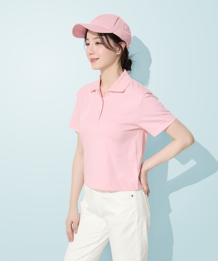 涼感棉質短版polo衫-女