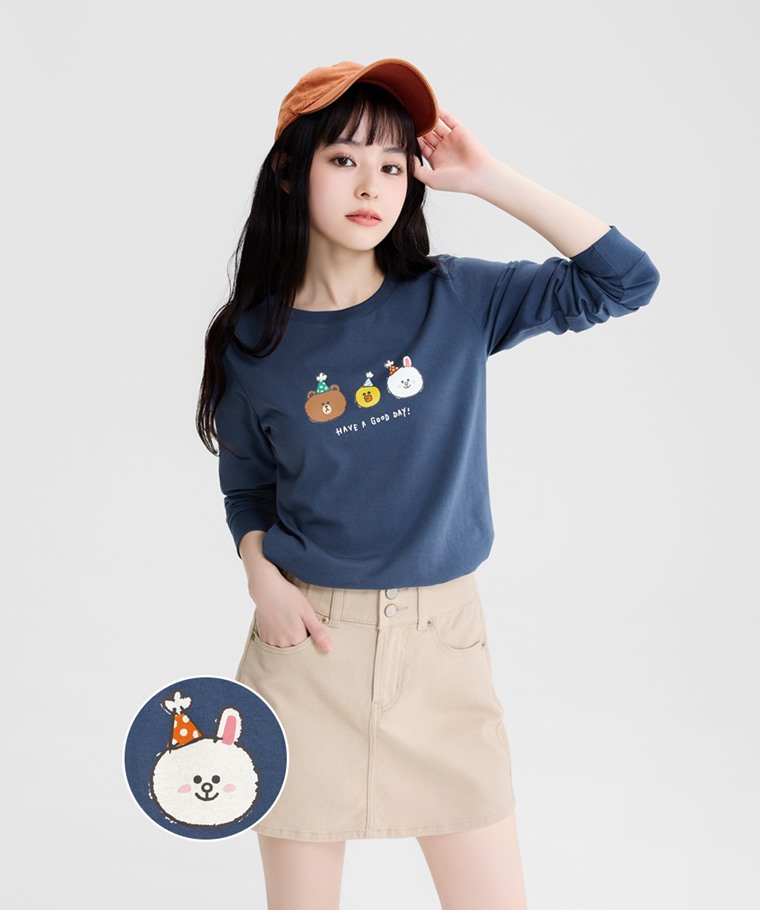 LINE FRIENDS長袖印花T恤-05-女