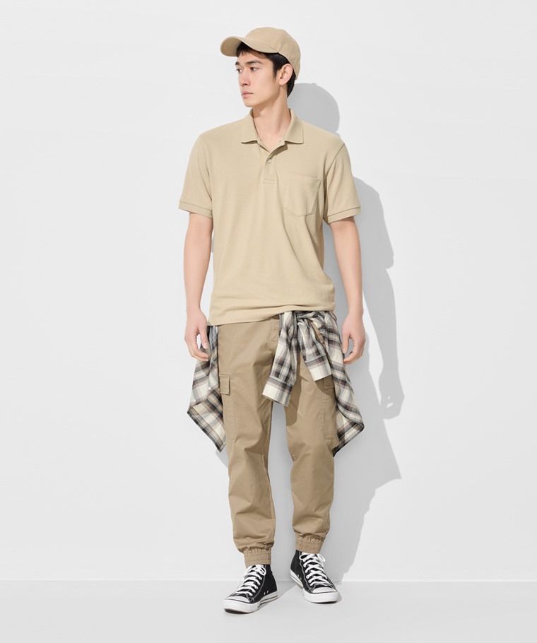 春夏男裝新品：男 · 純棉網眼口袋polo衫,男 · 格紋長袖襯衫,男 · 輕型棉質工裝束口褲
