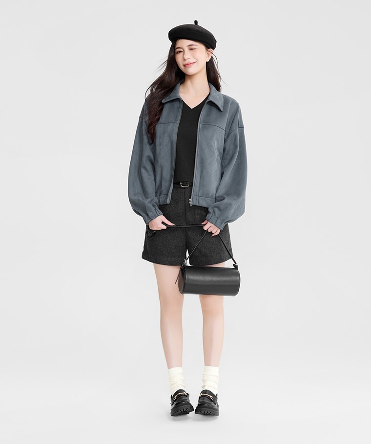 竹節棉V領T恤-女