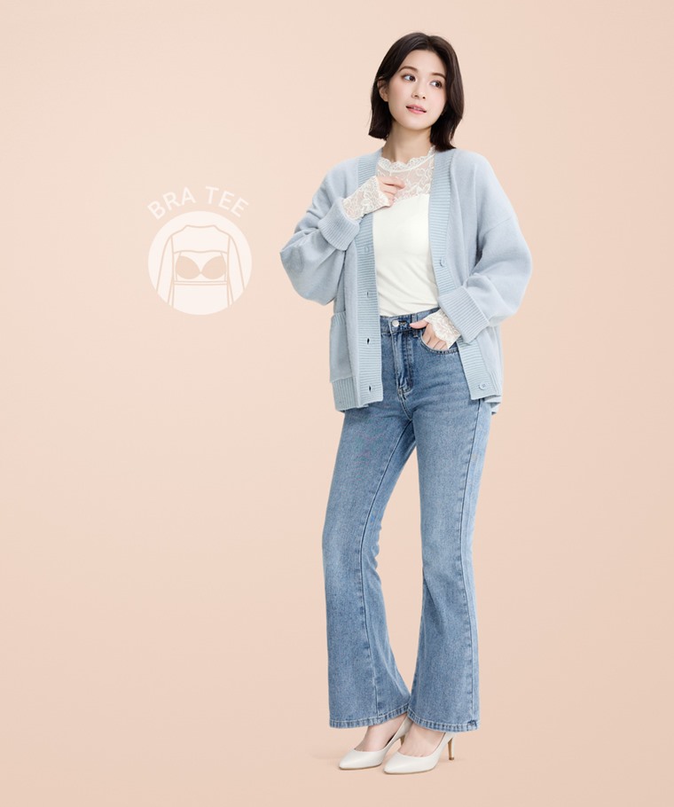 heatup蕾絲拼接Bra長袖上衣-女 - 彈力透氣布料添加日本蘆薈保濕劑，柔滑親膚不乾澀；結合抗靜電材質，穿脫更安心。