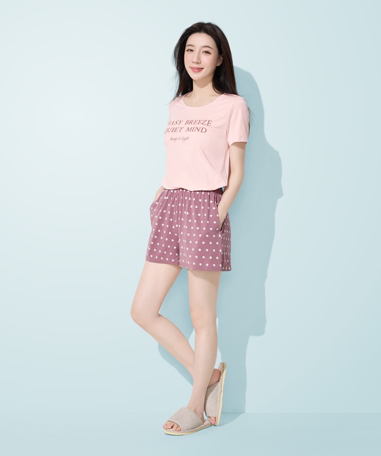 輕涼文字印花短袖家居套裝-女
