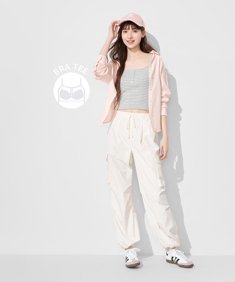 Bra條紋蕾絲細肩帶背心-女