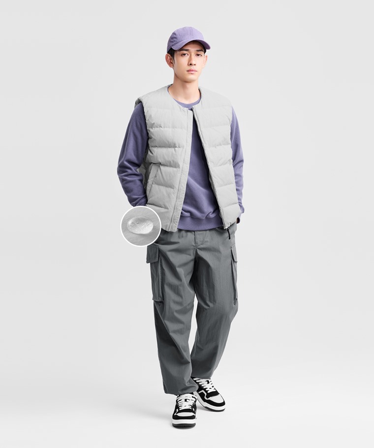 極暖羽絨無領背心-男