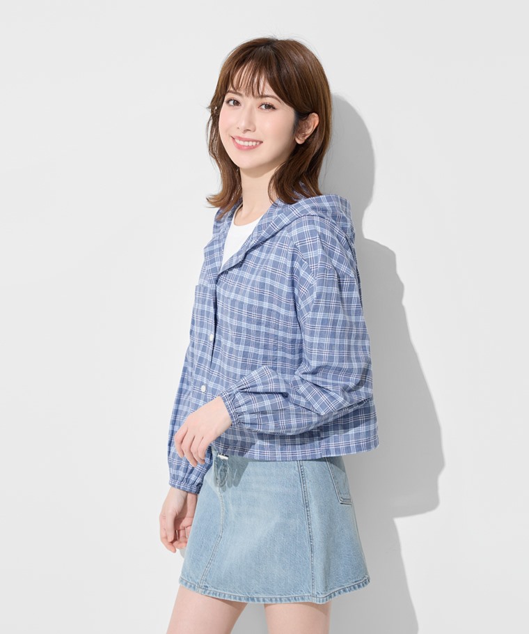 輕薄格紋連帽外套-女