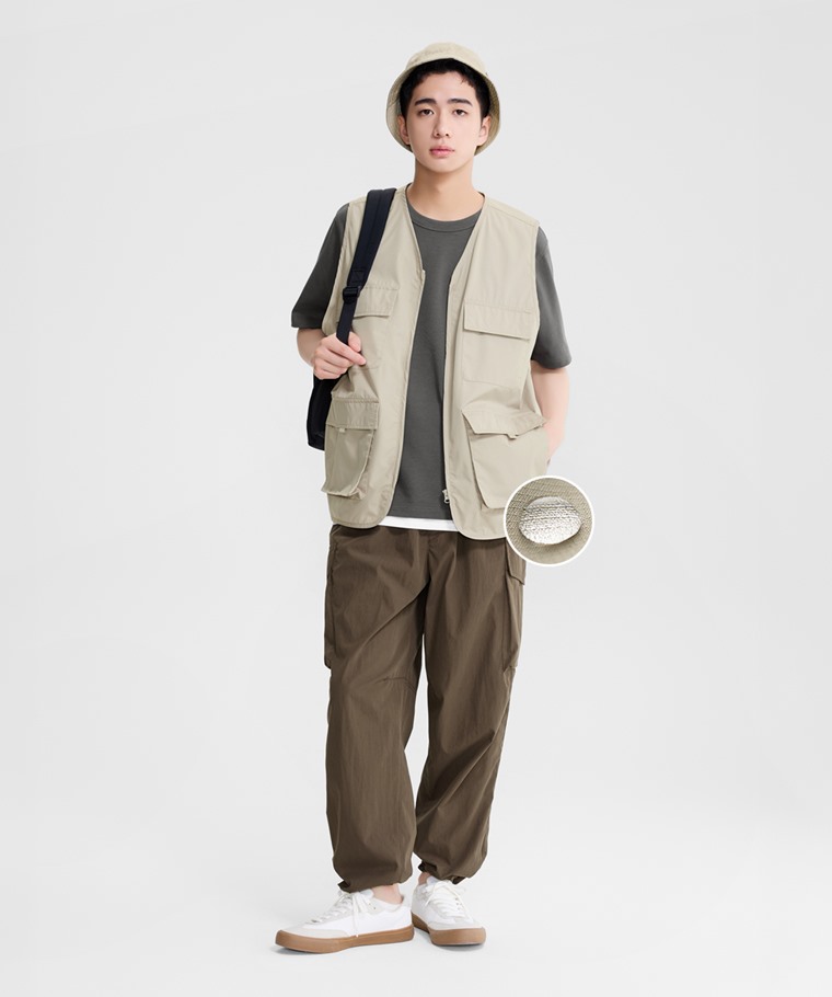 防潑水口袋工裝背心-男