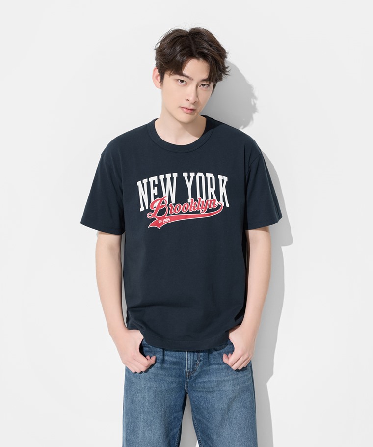 粗紡寬版文字印花T恤-01-男