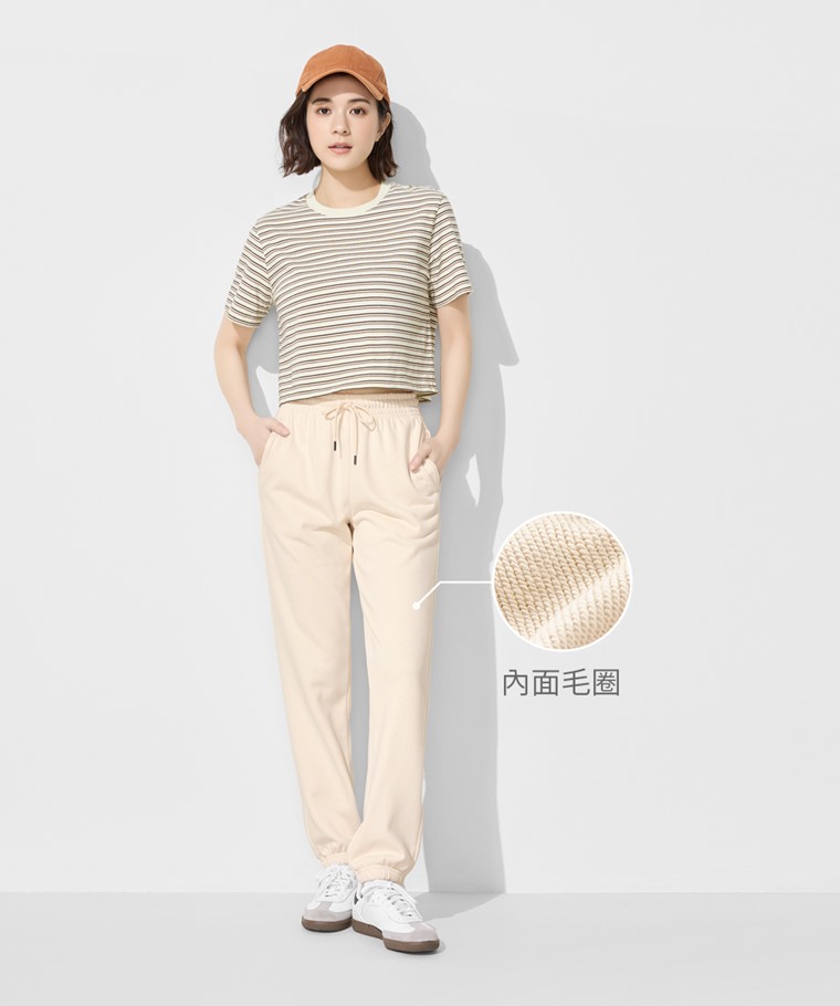 毛圈寬鬆束口長褲-女
