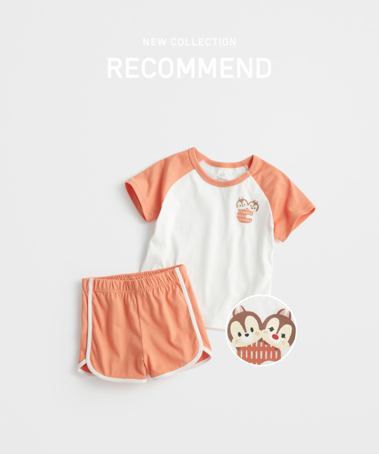 成套穿搭推薦：Baby · 純棉滾邊鬆緊短褲,Baby · 迪士尼系列純棉拉克蘭袖印花T恤