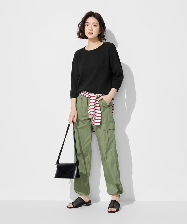 華夫格寬鬆七分袖T恤-女