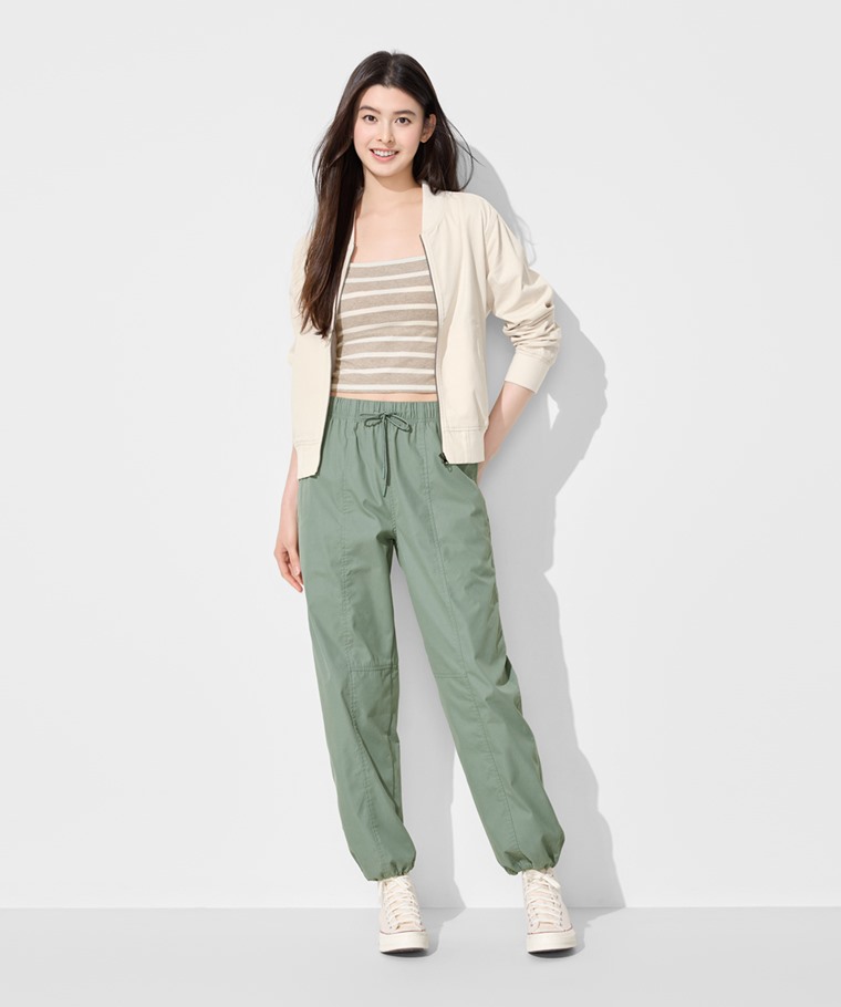 鬆緊腰頭休閒寬褲-女