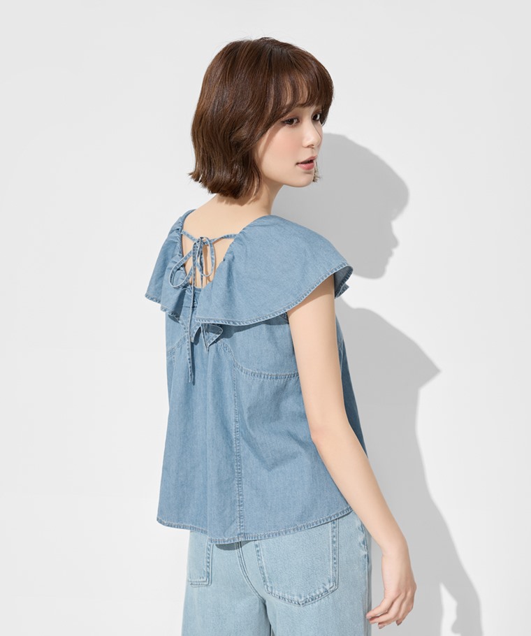 荷葉造型牛仔上衣-女