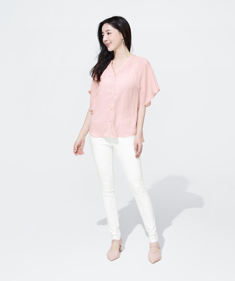 柔光寬版荷葉袖上衣-女