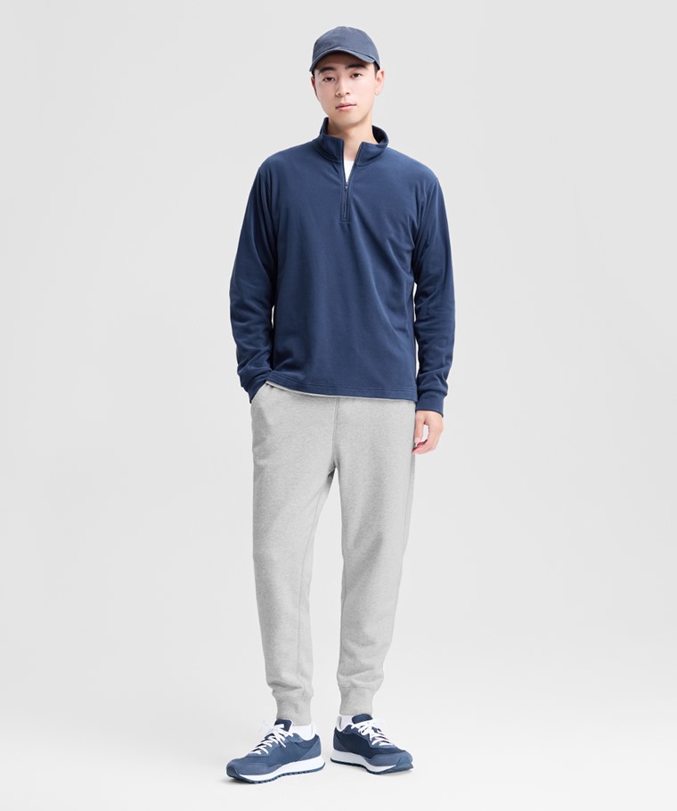 Fleece彈性細刷毛半開襟上衣-男