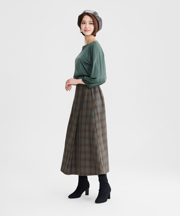 格紋寬襬長裙-女