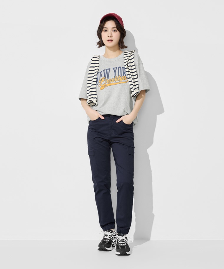 棉質工裝束口褲-女