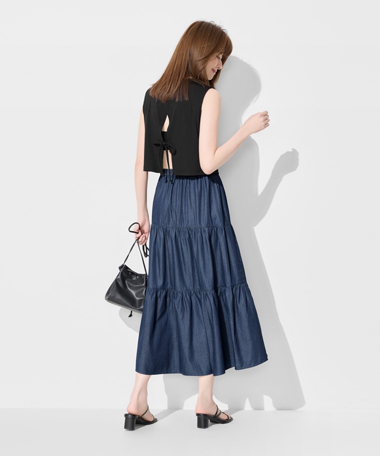 軟牛仔蛋糕長裙-女