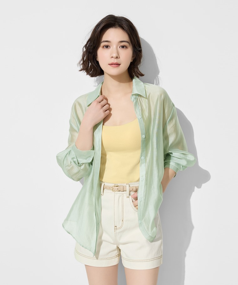 柔光透膚寬版襯衫-女