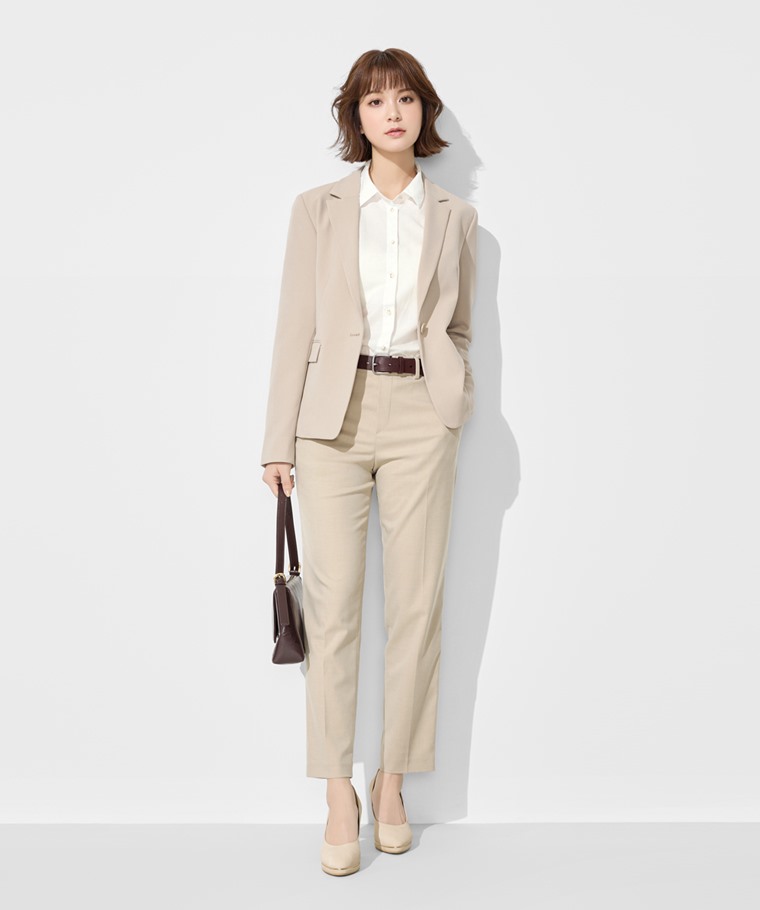 職場穿搭推薦：女 · 休閒皮帶,女 · 彈性西裝外套,女 · 棉麻長袖襯衫,女 · 鬆緊腰頭九分褲