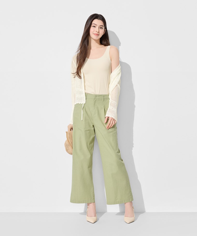 春夏女裝新品：女 · 棉麻寬褲,女 · 鏤空綁帶開襟外套,女 · 輕涼羅紋Bra背心