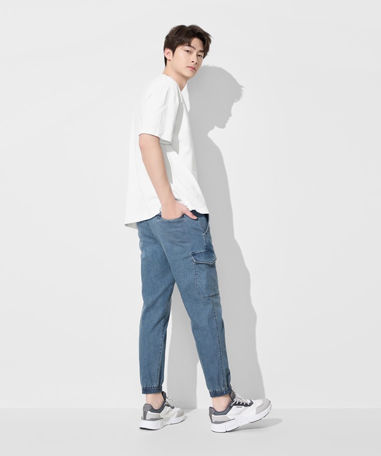 工裝牛仔束口褲-男