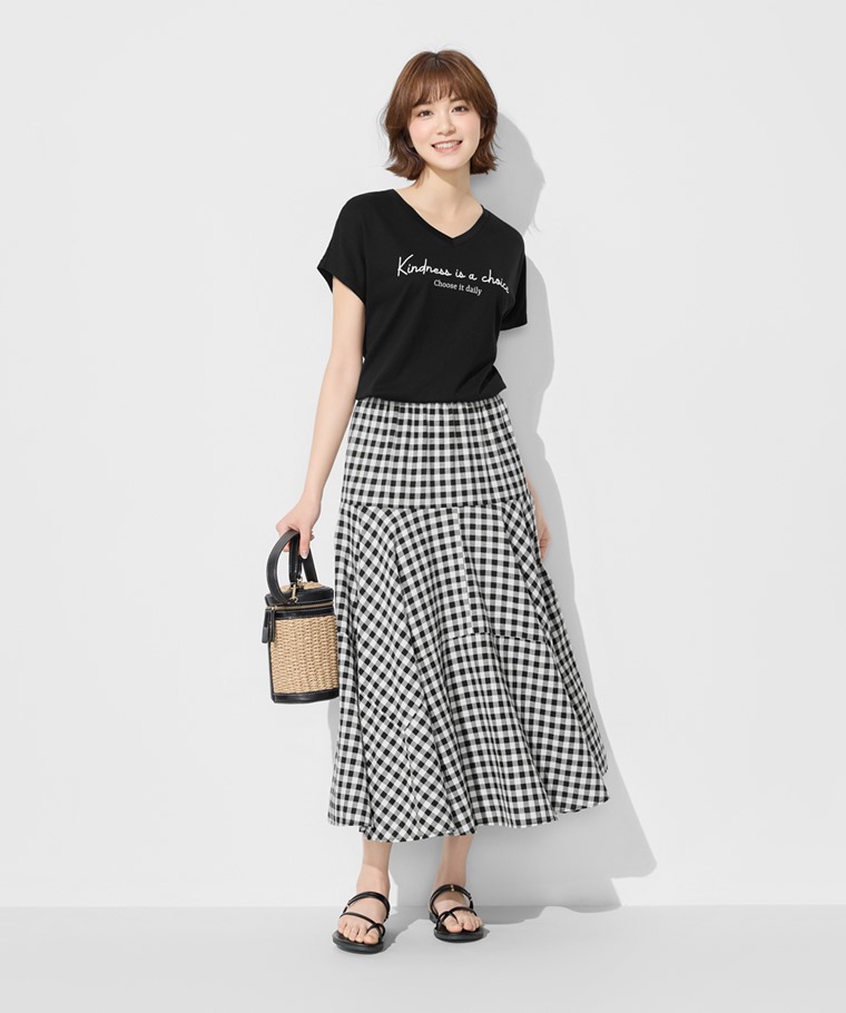 棉質格紋中長裙-女