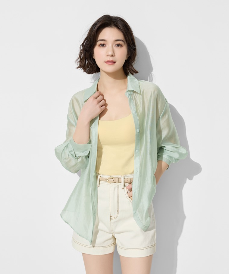 柔光透膚寬版襯衫-女