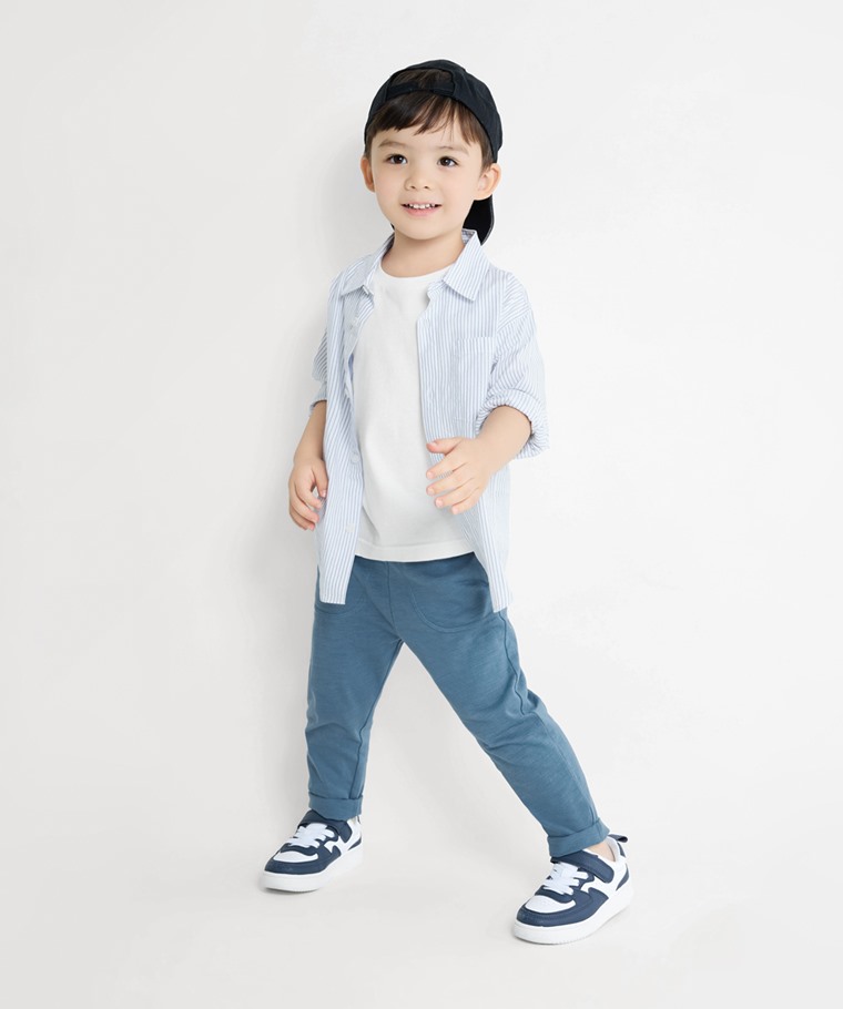 竹節棉口袋長褲-童