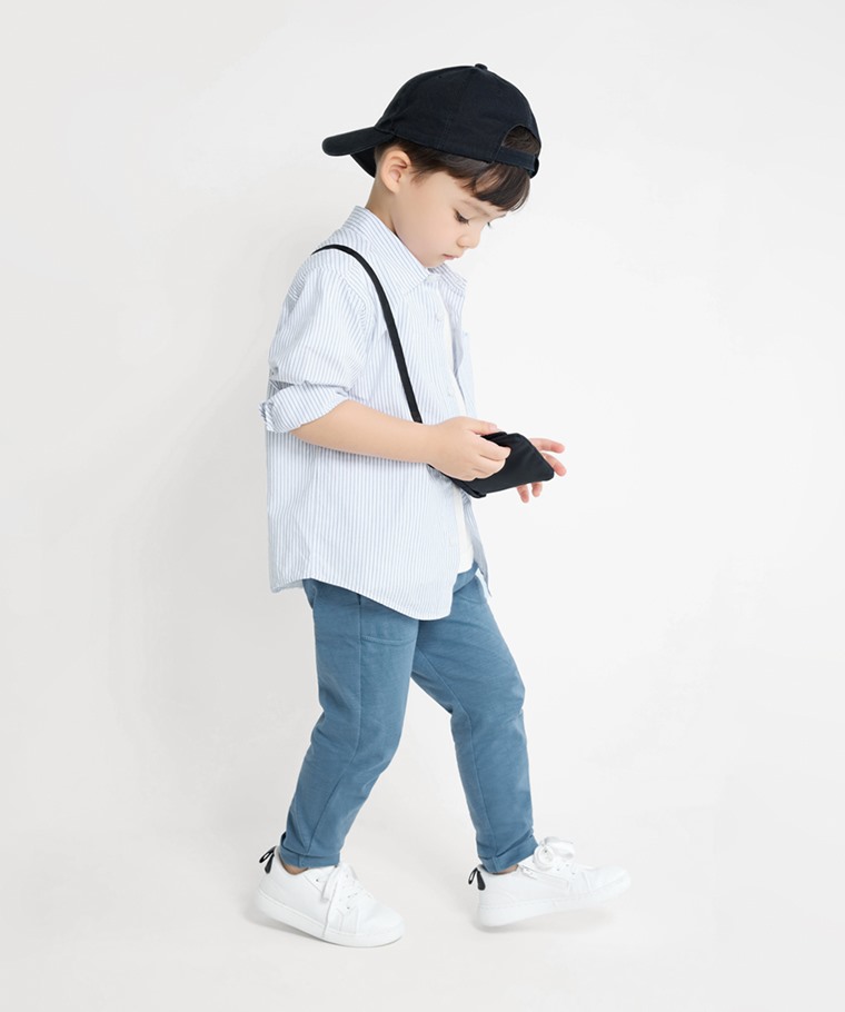 竹節棉口袋長褲-童