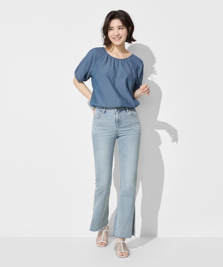 輕型牛仔泡泡袖上衣-女